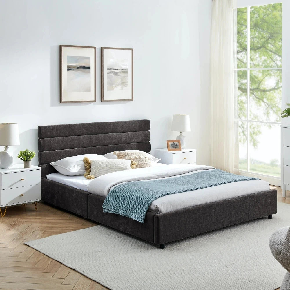 Queen Size Cushioned Bed Comfortable Cushionedbed Frame Headboard and Solid Bed Frame Good Vibrations