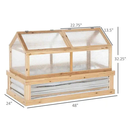 Raised Garden Bed with Polycarbonate Greenhouse, Wooden Garden Cold Frame Greenhouse,  48" X 24" X 32", Natural Good Vibrations