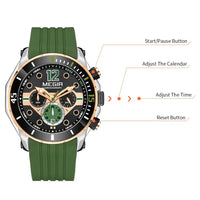 MEGIR 2206 Men's Luxury Sport Quartz Chronograph Watch Waterproof Silicone Band Calendar Stopwatch Luminous Fashion Business Good Vibrations