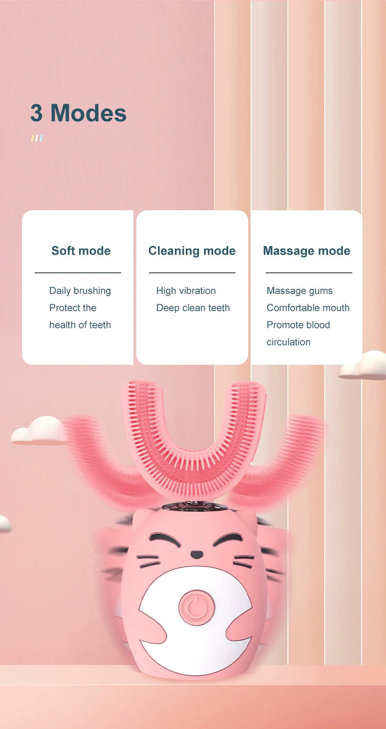 Sonic Electric Toothbrush Kids U-shaped Smart 360 Degrees Ultrasonic Tooth Brush Teeth Whitening For Children IPX7 Waterproof Good Vibrations