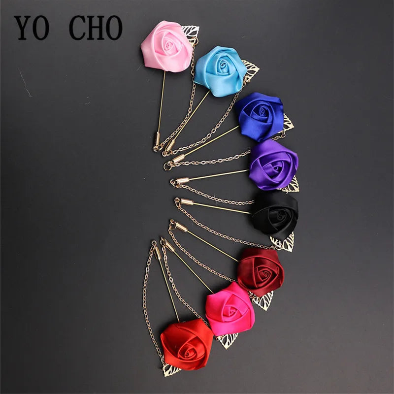 YO CHO Groom Boutonniere Corsage Pins Wedding Silk Flower Groomsman Boutonnieres Buttonhole Wedding Flowers Marriage Accessories Good Vibrations