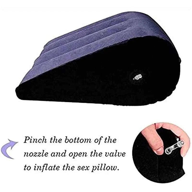 Inflatable sex pillow wedge for adult games and erotic positions.