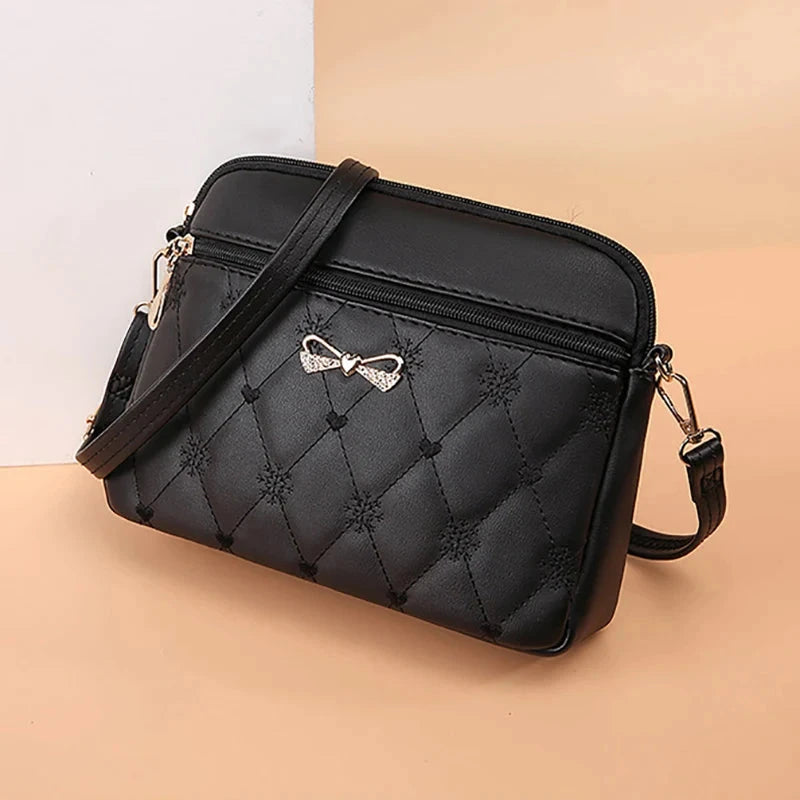 New Arrival Simple Shoulder Bags for Women Embroidery Heart Crossbody Purse Female Leather Black Handbag Small Messenger Bag Good Vibrations