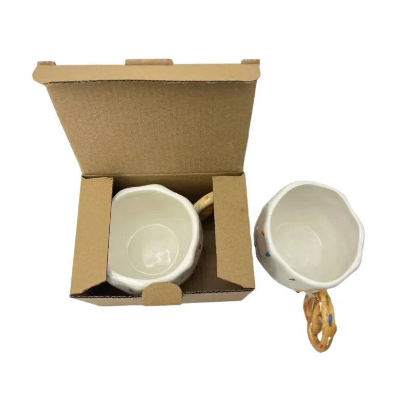 Factory New Design Handmade Ceramic Coffee Mugs Floating Point Ceramic Diner Mug Modern Design Cup With Cookie Handle Good Vibrations