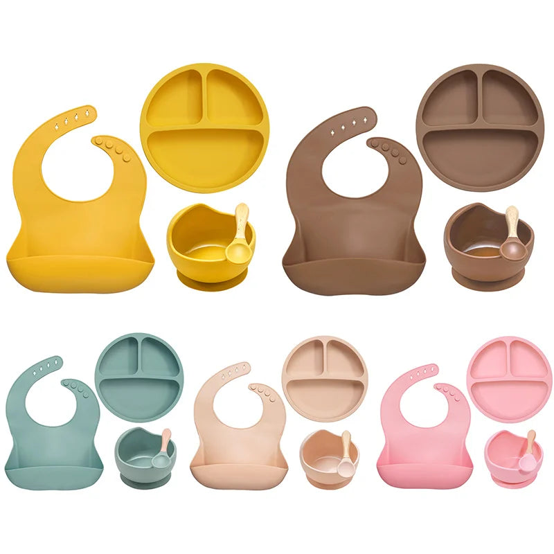Baby New Arrived Dinnerware Silicone Hot Sale Customized 100% Safe Bib Spoon Bowl Feeding Set Good Vibrations