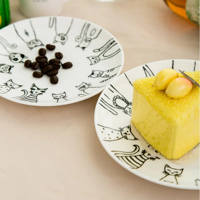 Cute Cat Ceramic Plate Western Dinner Dessert Appetizer Salad Dish Steak Service Plates Home Party Main Dishes Tableware Hogard Good Vibrations
