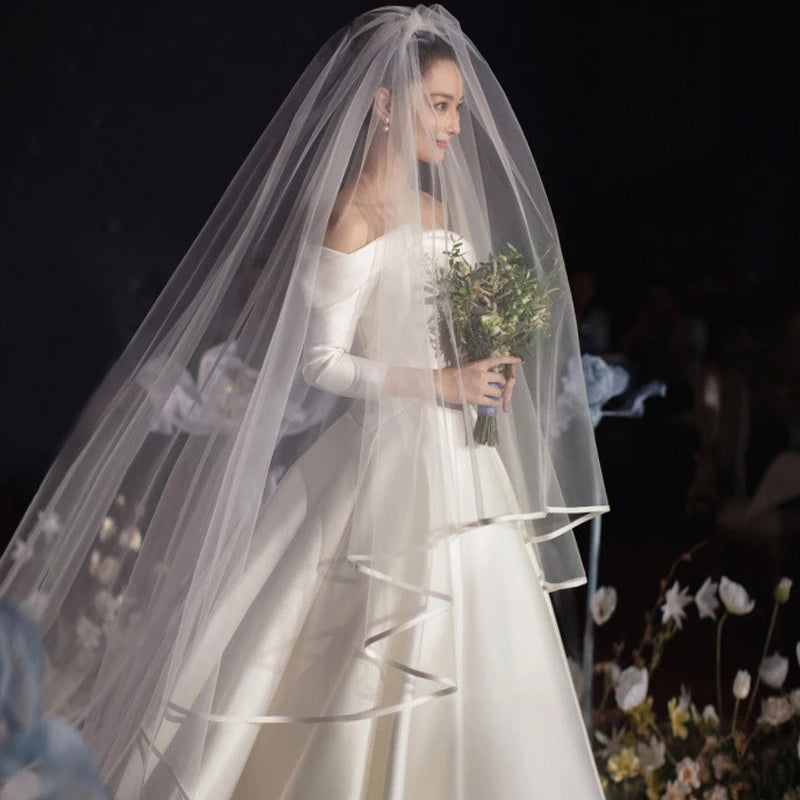 V071 Hot Selling Romantic Outdoor Simple Wedding Bridal Veils 1.5M,3.4M.6M Long High Quality Bridal Wedding Accessories Good Vibrations