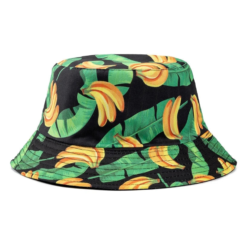 Hot Sale Unisex Bucket Hats Summer Double-sided Wear Fruit Printing Women Cap Outdoor Sun Hat Men Classic Panama Bucket Hat Good Vibrations