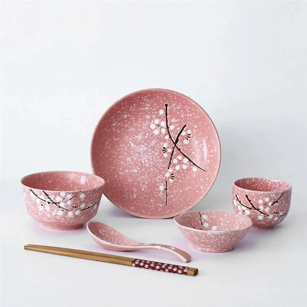 6-Piece Set Japanese Rice Bowl Dishes, Chopsticks, Spoon Ceramic Tableware Household Single Food Good Vibrations