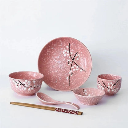 6-Piece Set Japanese Rice Bowl Dishes, Chopsticks, Spoon Ceramic Tableware Household Single Food Good Vibrations