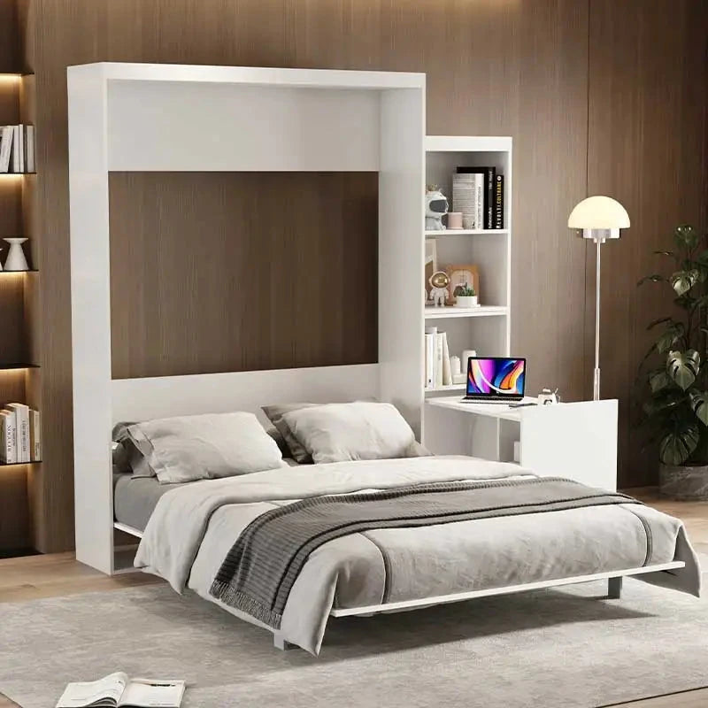 Queen Size Modern Vertical Murphy Bed with Table Shelf a Must-Have Wall Bed for Bedroom Guestroom Designed Home Furniture Use Good Vibrations
