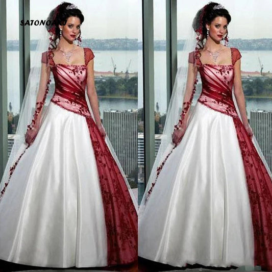 Customized Luxury Red and White Wedding Dress for Bride Plus Size Ball Gown Sweep Train Sexy Party Bridal Gown Vestido De Novia Good Vibrations