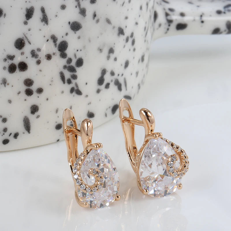 Kinel Hot Water Drop Natural Zircon Stud Earrings For Women 585 Rose Gold Color Bride Wedding Fashion Party Daily Fine Jewelry Good Vibrations