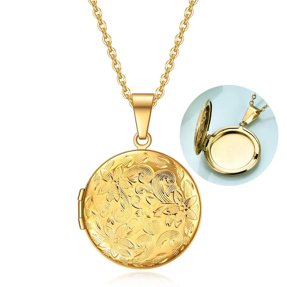 Fashion Heart Locket Pendant Necklaces for Women Openable Photo Frame Floral Stainless Steel Necklaces Family Love Collar Good Vibrations