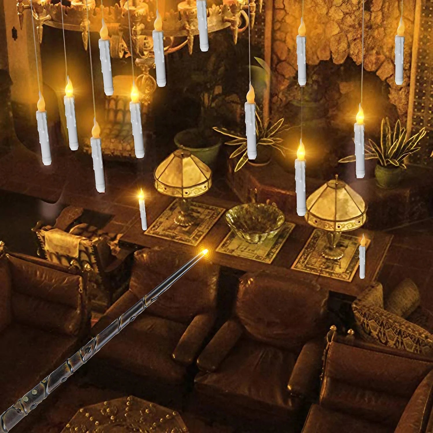 Flameless Candles with Magic Wand Remote Floating Candles Battery Operated Hanging Window Candles for Christmas Halloween Decor Good Vibrations