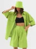 Enyami Custom Minimalist Loose Office Conjuntos Short Sleeve T Shirt Shorts Set White Casual 2 Piece Matching Co Ord Women Set Good Vibrations
