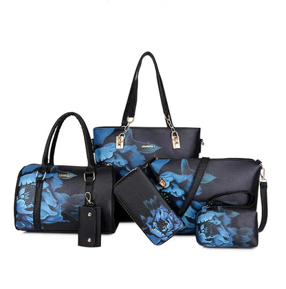 2025 Drop Shipping 6 Piece Set Women Handbags Floral Print PU Leather Composite Bag Clutch Set Large Shoulder Bag Purse Female Good Vibrations