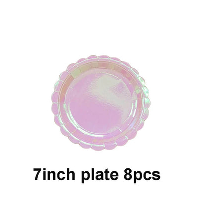 Rose Gold Disposable Tableware sets Paper Plates/cups/straws Iridescent Wedding Birthday Party Decor rainbow Dish Party Supplies Good Vibrations