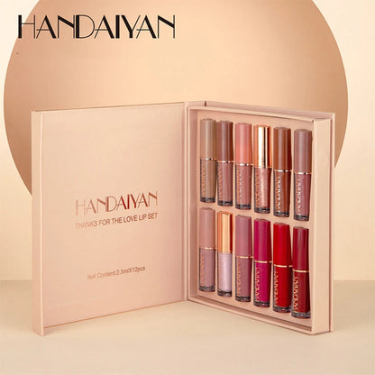 Handaiyan 12 Colors Lip Gloss Set Liquid Lipstick Set Labiales Matte Professional Oem Good Vibrations