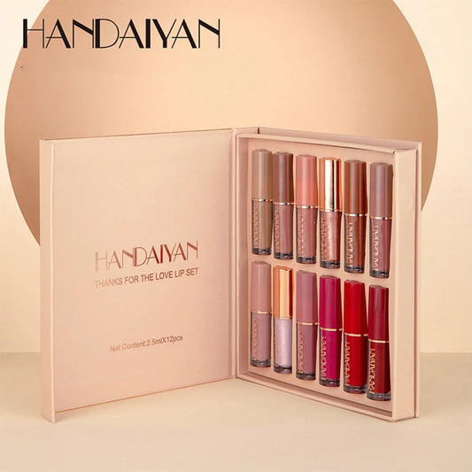 Handaiyan 12 Colors Lip Gloss Set Liquid Lipstick Set Labiales Matte Professional Oem Good Vibrations