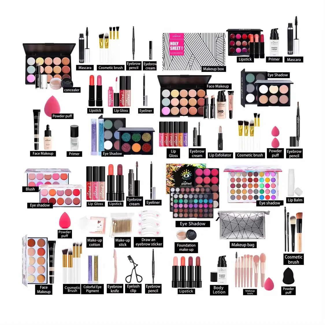 HOT 20 Styles New Fashion Eye Shadow POPFEEL Birthday Gift Makeup Gift Set ALL in ONE Full Professional Makeup Kit for Girl Good Vibrations