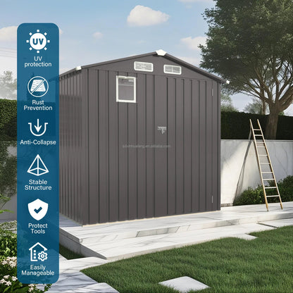 6*3.5FT Free Ship Instock  Warehouse Metal Outdoor Storage Shed with Pitched Roof Waterproof with Front  Window and Hinged  Door Good Vibrations