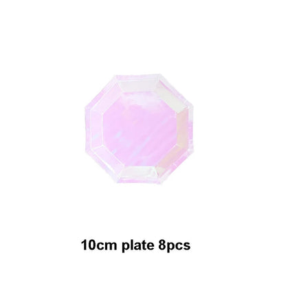 Rose Gold Disposable Tableware sets Paper Plates/cups/straws Iridescent Wedding Birthday Party Decor rainbow Dish Party Supplies Good Vibrations