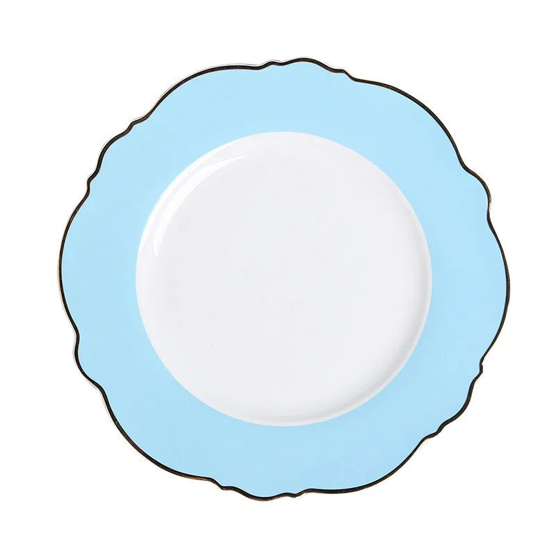 Creative  Ceramic Plate Pink Wave Point Simple Flat Plate Western Steak Plate Girl Heart Set  Irregular Golden Girl Good Vibrations
