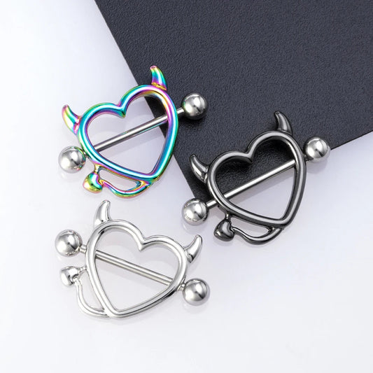 1 Pair 14G Stainless steel Breast Piercing Jewelry Heart Nipple Piercing Bar Nipple Rings Shield Cover Barbell Sexy Piercings Good Vibrations