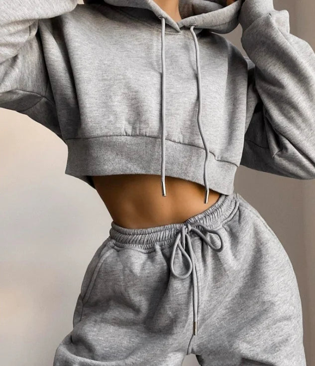 2021 Autumn Winter Jogger Jumper Gym Custom Workout  2 Piece Women Set Crop Top Oversize Hoodie Women Sweatshirt Good Vibrations