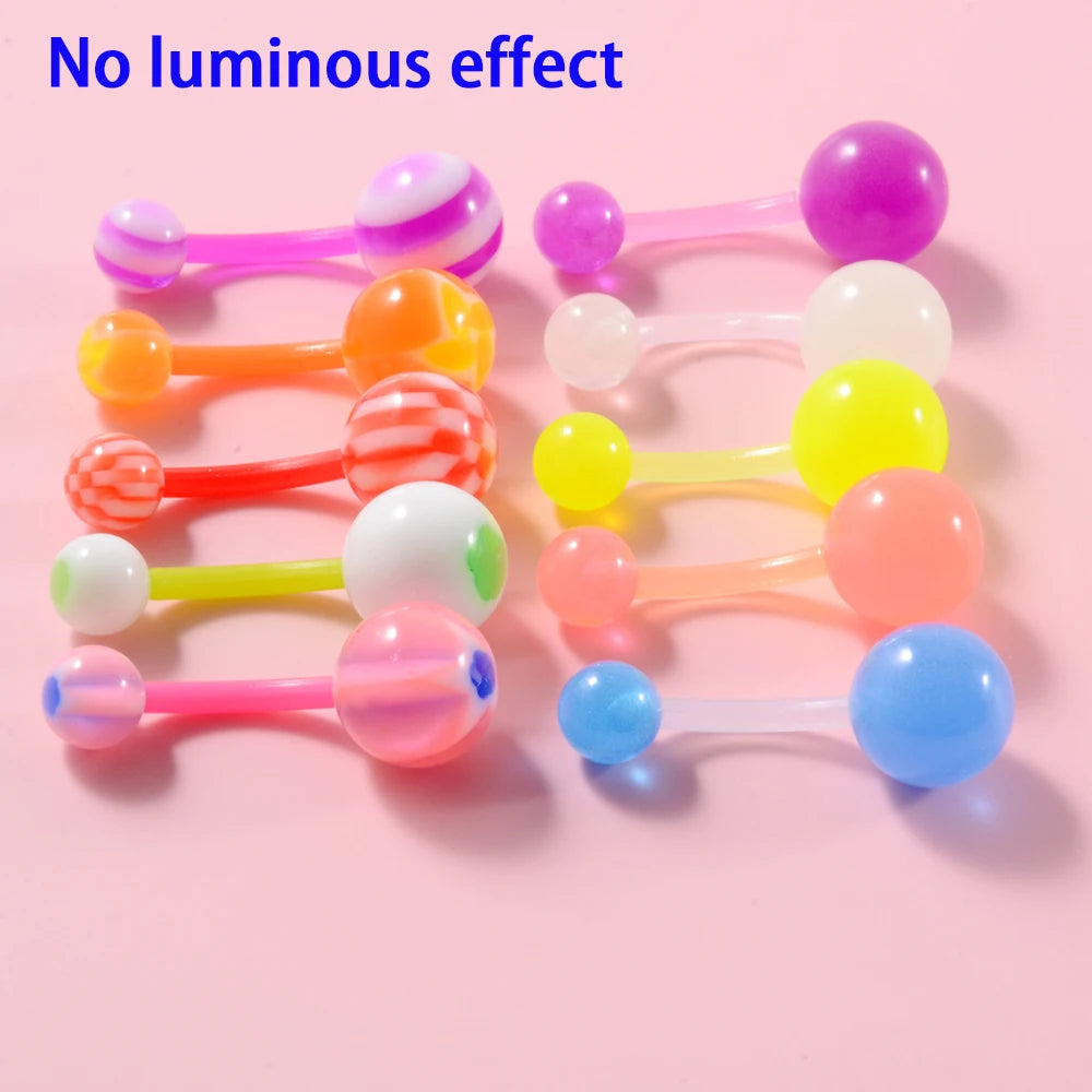 Surgical Steel Bar Tongue Rings Acrylic Glow in the dark ball Tongue Barbell Luminous Acrylic Ball Belly button Ring Piercing Good Vibrations