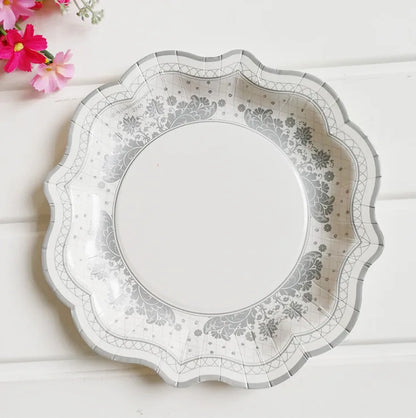 Retro Floral Chinese Style Blue and White Porcelain Paper Plate Party Plates Wedding Lace Dish Disposable Plate 1PC Tablecloth Good Vibrations