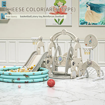 6 in 1 Indoor Playground Set for Children HDPE/PE Swing and Slide Toys Baby Playhouse with Indoor Slide and Swing Features Good Vibrations