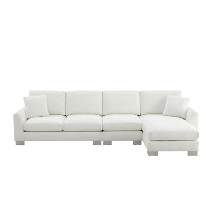 Modern Luxury 5-Seater L-Shaped Sectional Sofa Bed Oversized Chenille Indoor Furniture 2 Free Pillows for Living Room Apartment Good Vibrations