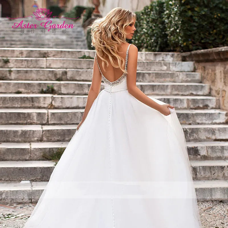 2023 Elegant Tulle Bridal Gown Spaghetti Straps Wedding Dress for Beach African Weddings Plus Size Vestido De Noiva Good Vibrations