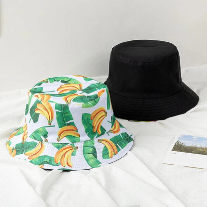 Hot Sale Unisex Bucket Hats Summer Double-sided Wear Fruit Printing Women Cap Outdoor Sun Hat Men Classic Panama Bucket Hat Good Vibrations