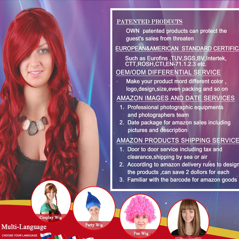 Long Wavy Ombre Cosplay Wig With Bangs Synthetic Fiber Heat Resistant Fashion Gradient Color Party Halloween Costume Women Wig Good Vibrations