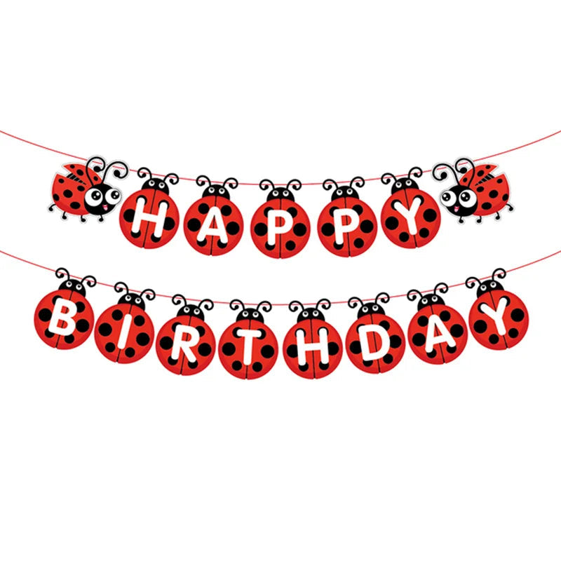 Cartoon Ladybug Theme Birthday Supplies Tablecloth Paper Plate Cup Banner Balloon Party Decoration Set Baby Shower Decoration Good Vibrations
