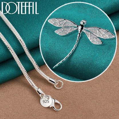 DOTEFFIL 925 Sterling Silver 40-75cm Chain Big Dragonfly Pendant Necklace For Women Wedding Engagement Party Fashion Jewelry Good Vibrations