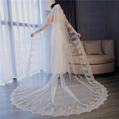 High Quality Latest Long Tulle Wedding Bridal Veil Lace Lady Wedding Veil Good Vibrations