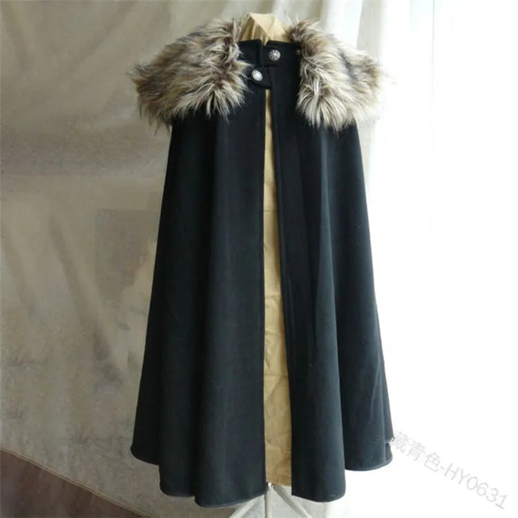 Men's Medieval Costume Cloak Winter Fur Collar Larp Cosplay Cape Coat High Quality Gothic Women Cape Halloween Costume Good Vibrations