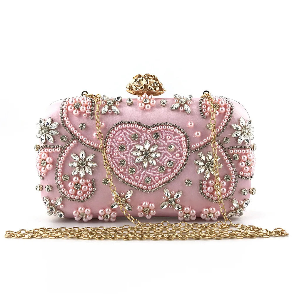 Amiqi Luxury Lady Crystal Rhinestones Hand Shoulder Bag Clutch Evening Bag Handmade Evening Dinner Bags for Women Good Vibrations