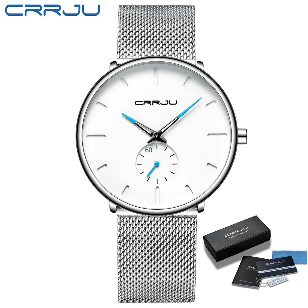 Men Watch CRRJU Watch Women Quartz Dress Watch for Men Dress Watches Fashion Unisex Ultra Thin Wristwatch Relojes Para Hombre Good Vibrations