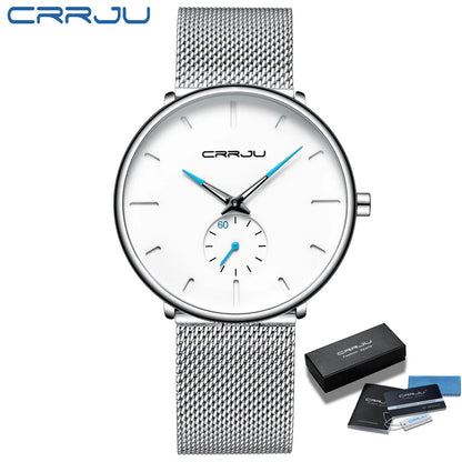 Men Watch CRRJU Watch Women Quartz Dress Watch for Men Dress Watches Fashion Unisex Ultra Thin Wristwatch Relojes Para Hombre Good Vibrations