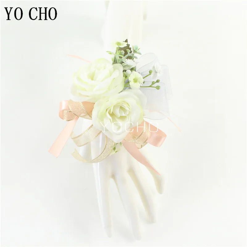 Wedding Groom Boutonniere Bride Bridesmaid Women Hand Wrist Flower Silk Rose Boutonniere Buttonhole for Marriage Party Flower Good Vibrations
