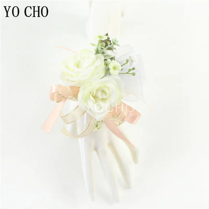 Wedding Groom Boutonniere Bride Bridesmaid Women Hand Wrist Flower Silk Rose Boutonniere Buttonhole for Marriage Party Flower Good Vibrations
