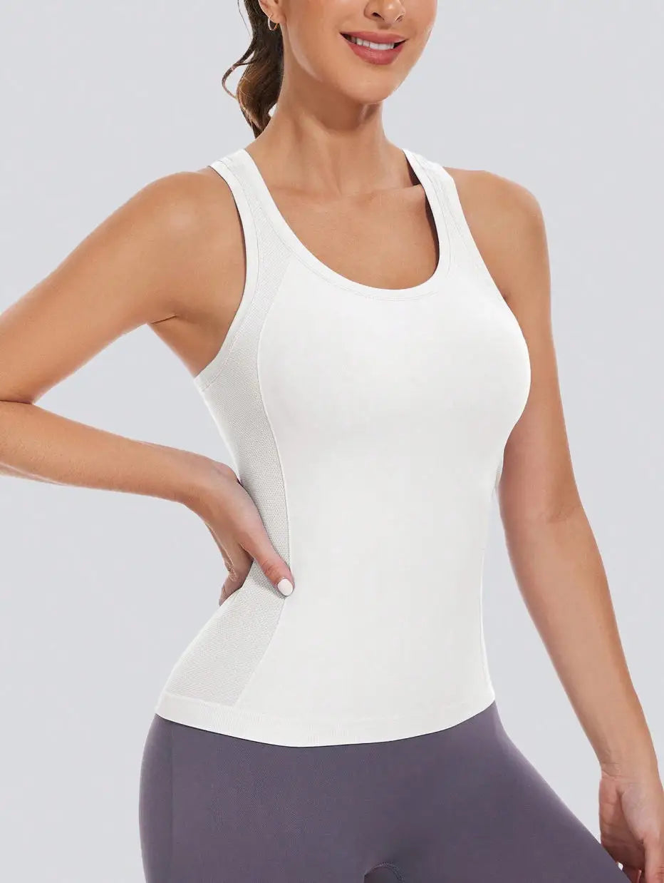 Workout Tank Tops for Women Racerback Tank Tops Seamless Gym Tops Sleeveless Athletic Yoga Running Shirts Good Vibrations