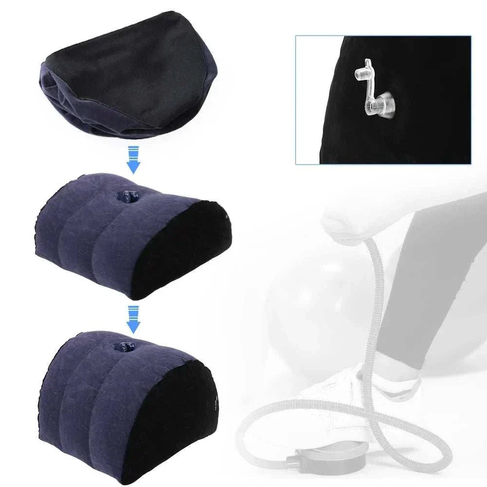 Inflatable wedge sex pillow for adult erotic games and positions.