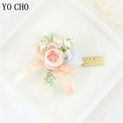 Wedding Groom Boutonniere Bride Bridesmaid Women Hand Wrist Flower Silk Rose Boutonniere Buttonhole for Marriage Party Flower Good Vibrations