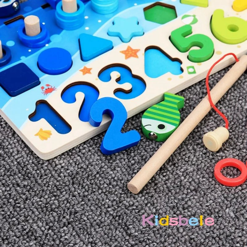 Kids Montessori Math Toys For Toddlers Educational Wooden Puzzle Fishing Toys Count Number Shape Matching Sorter Games Board Toy Good Vibrations